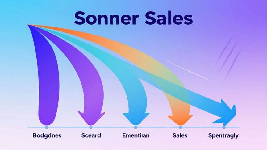 Sales pipeline funnel with colorful stages and light trails.