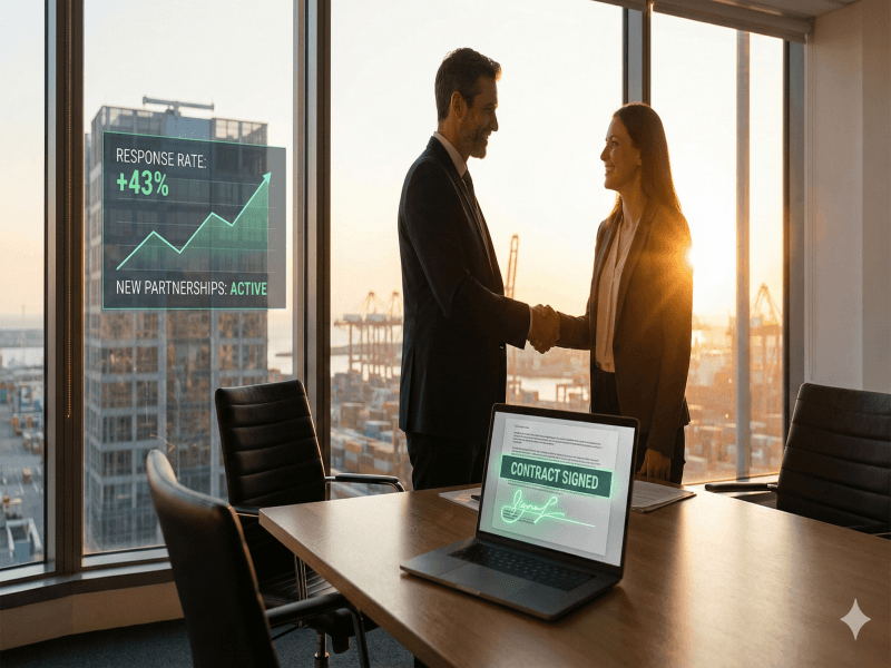 Team analyzing import-export email engagement metrics comparing US and Middle Eastern communication styles.