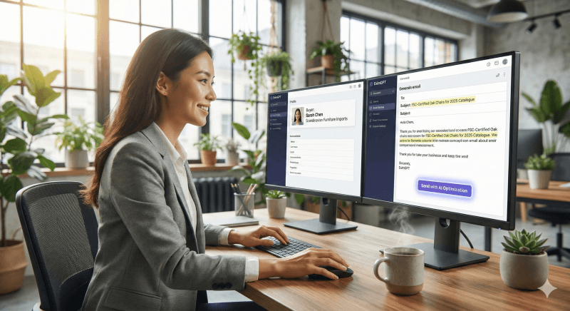 Professionals smiling at a laptop screen confirming a successfully sent culturally adapted message.