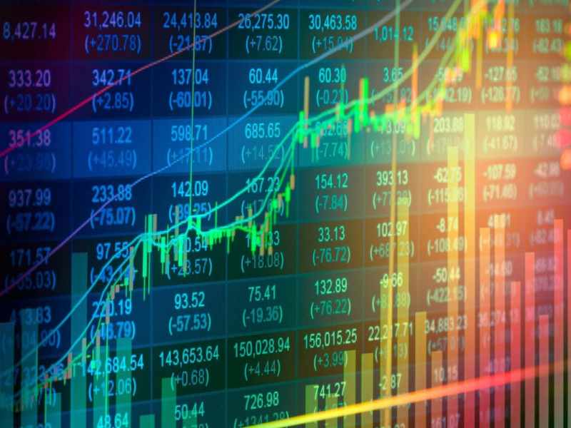 Financial market data being analyzed by machine learning algorithms to predict stock trends in real-time.
