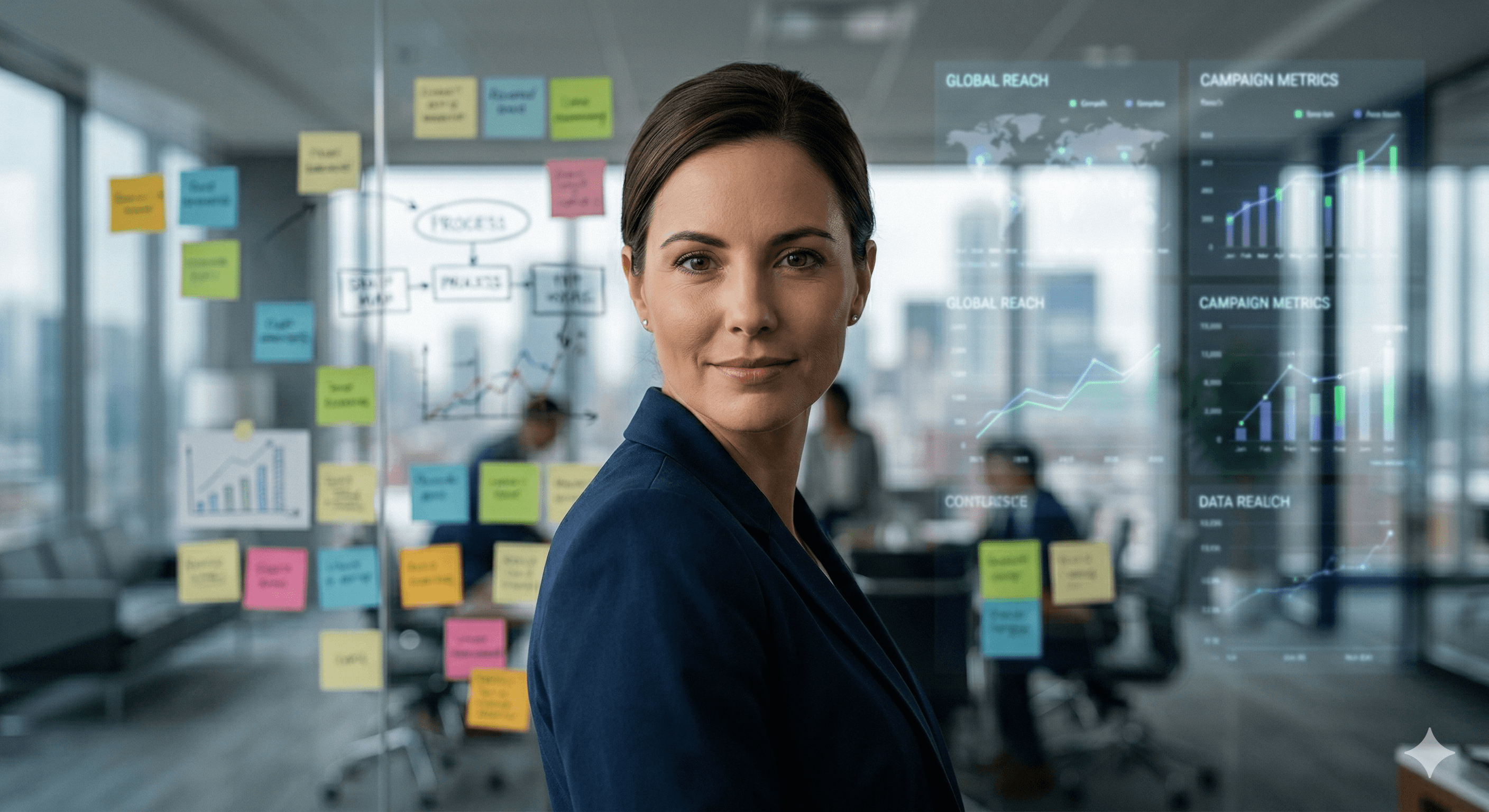 An expert explaining business strategy based on automated AI data reports.