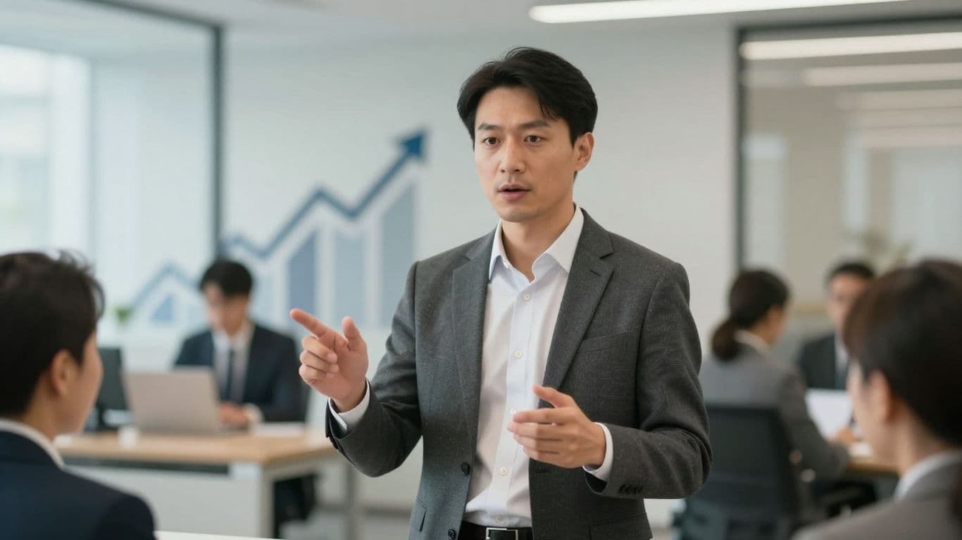 Salesperson achieving success with precision selling strategies.